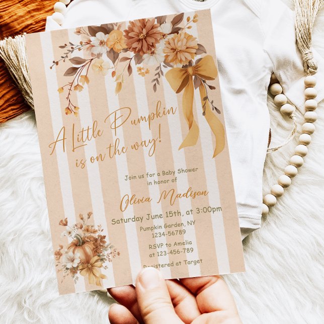 Liten pumpa höstblommig baby shower-inbjudan inbjudningar (Skapare uppladdad)