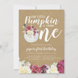 Liten pumpa höstblommig första födelsedagsfest inbjudningar