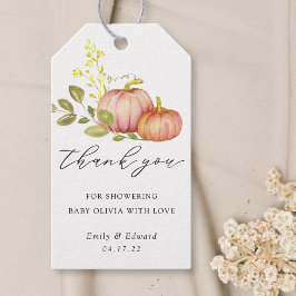 Liten pumpa Könsneutral höst baby shower Presentetikett