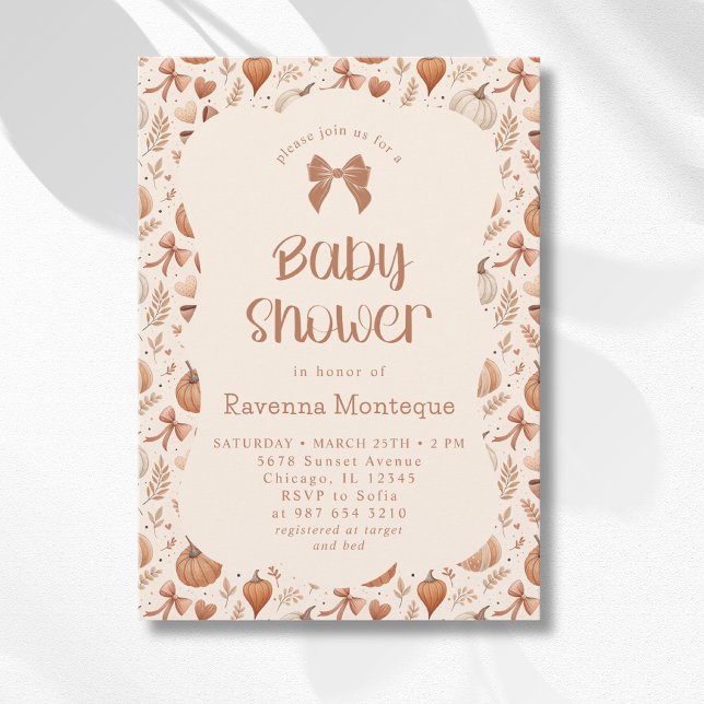 Liten Pumpa Lämnar Höstbåge Baby Shower Inbjudningar (Skapare uppladdad)