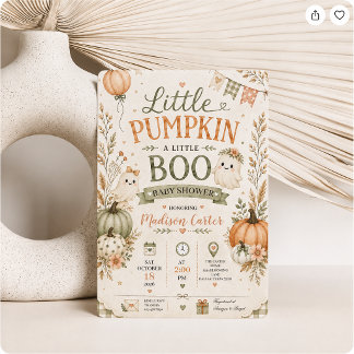 Liten pumpa lilla Boo Halloween Baby Shower Inbjudningar
