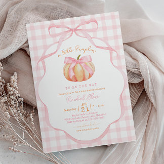 Liten pumpa med rosa rosett baby shower inbjudningar