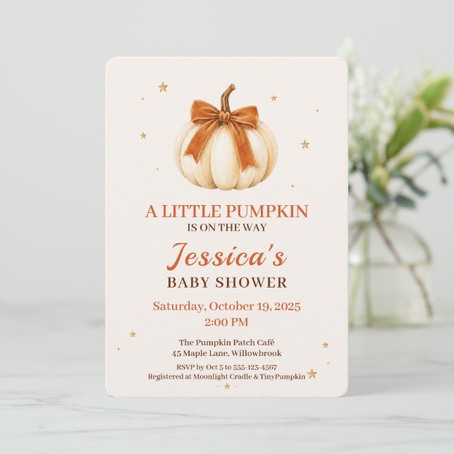 Liten pumpa orange båge | Höst baby shower Inbjudningar (Stående Fram)