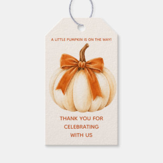 Liten pumpa orange båge | Höst baby shower Presentetikett