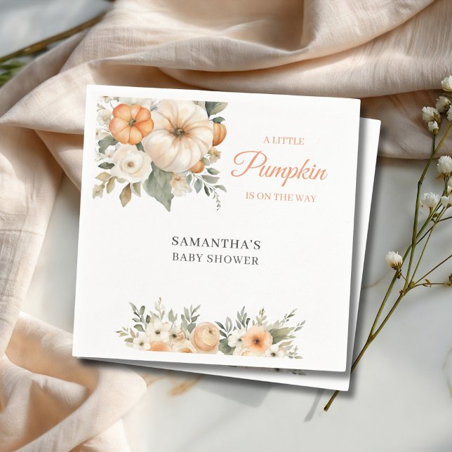 Liten pumpa orange vit blommande baby shower  pappersservett (Skapare uppladdad)
