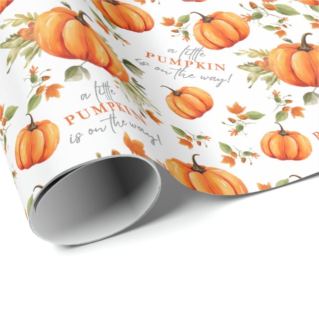 Liten pumpa på väg Akvarell baby shower Presentpapper (Rullad Hörn)