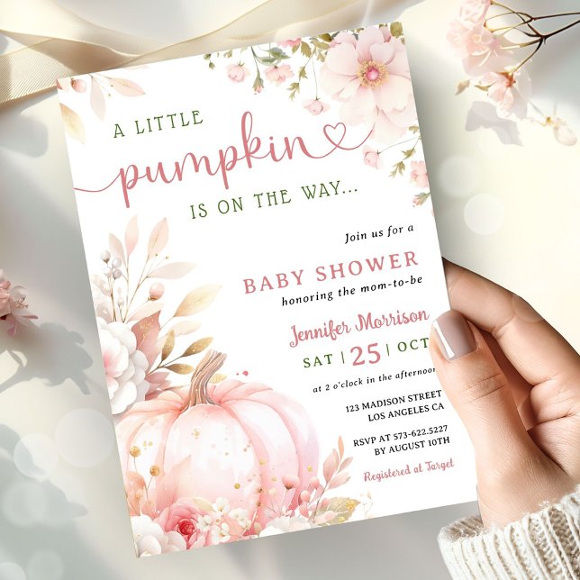 Liten pumpa på väg Baby Shower Flicka Höst  Inbjudningar (Skapare uppladdad)