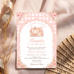 Liten pumpa på väg Bow Girl Baby Shower Inbjudningar