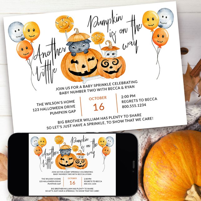 Liten pumpa på väg Halloween Babyfirande Inbjudningar (Little Pumpkin Baby Sprinkle Invitation for halloween season)