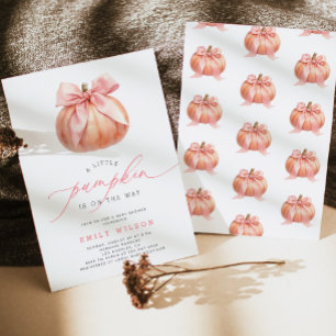 Liten pumpa på väg Rosa rosett babyfirande Inbjudningar