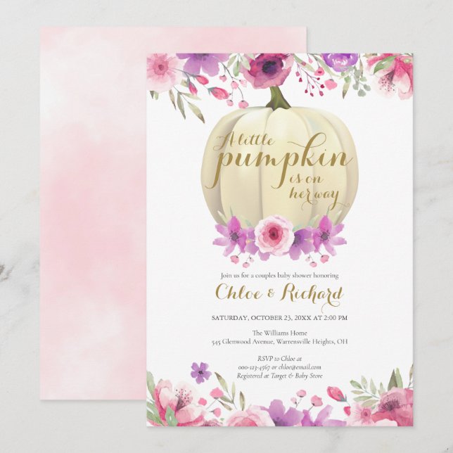 Liten Pumpa Parflicka Bebis Shower Inbjudan (Fram/baksida)