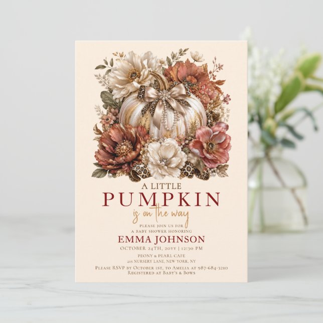 Liten pumpa Pärl Blommig Bebis firande Inbjudningar (Stående Fram)