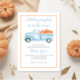 Liten pumpa pastellblå höst baby shower inbjudningar