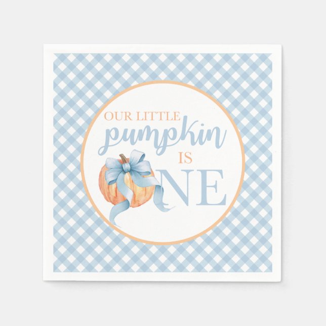 Liten pumpa pastellblå rosett randig 1-årsdag pappersservett (Framsidan)