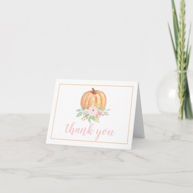 Liten pumpa pastellrosa blommig första födelsedag tack kort (Framsida)