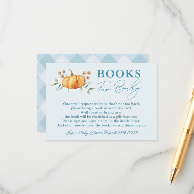 Liten pumpa pojke Baby Shower Böcker för bebis Tilläggskort (Fram/Back In Situ)