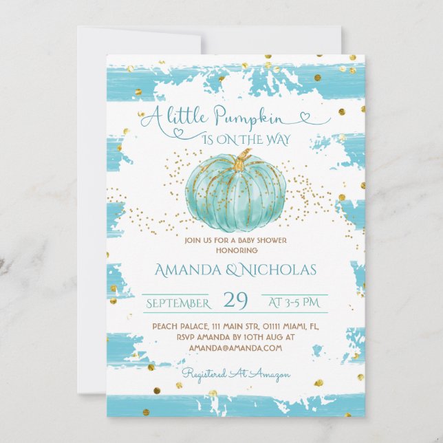 Liten Pumpa Pojke Baby Shower Inbjudningar (Framsida)