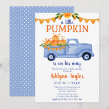Liten pumpa pojke baby sprinkle inbjudan