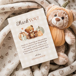 Liten pumpa randig teddybjörn höst baby shower tack kort