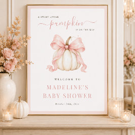 Liten pumpa rosa båge baby shower välkomstskylt poster