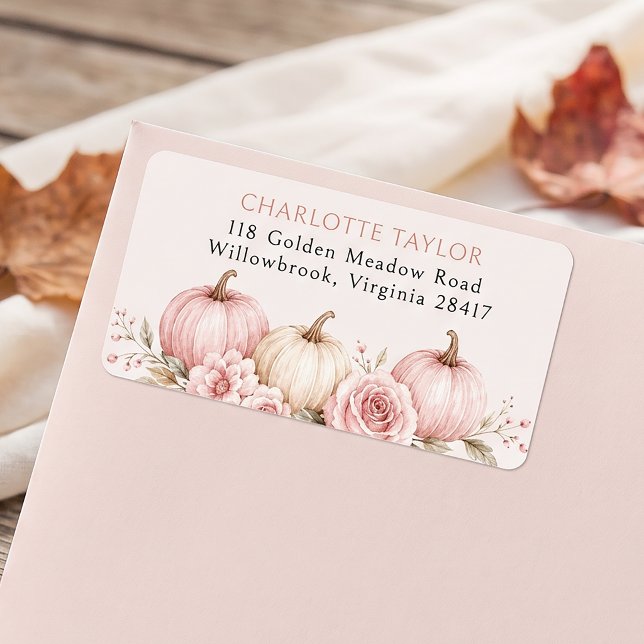 Liten Pumpa Rosa Båge Barnkalas Returadress Adressetikett (Skapare uppladdad)