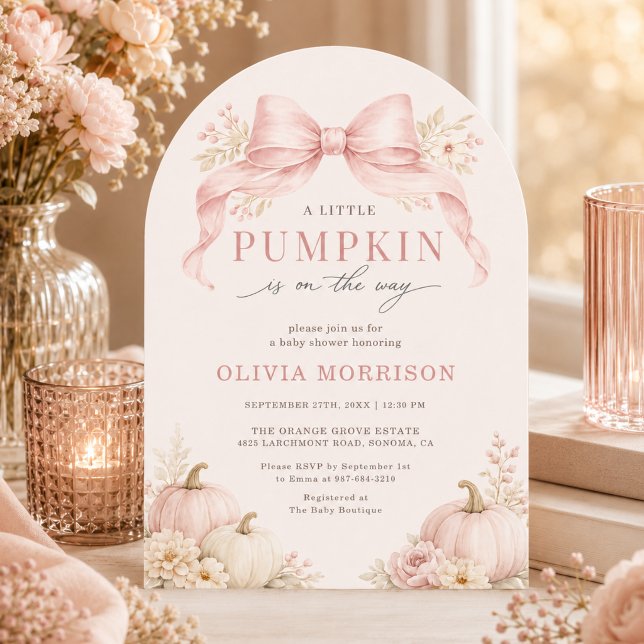 Liten pumpa rosa båge flicka baby shower inbjudningar (Skapare uppladdad)