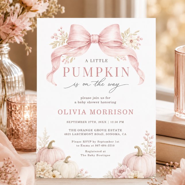 Liten pumpa rosa båge flicka baby shower inbjudningar (Skapare uppladdad)