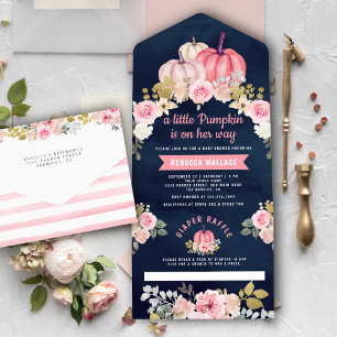 Liten pumpa rosa blommig marinblå babyfest