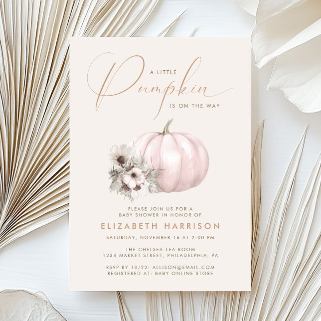 Liten Pumpa Rosa Flicka Höst Bebis Shower Inbjudningar (Little Pumpkin Pink Girl Fall Baby Shower Invitation)