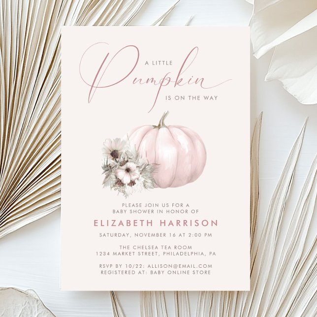 Liten Pumpa Rosa Flicka Höst Bebis Shower Inbjudningar (Little Pumpkin Pink Girl Fall Baby Shower Invitation)