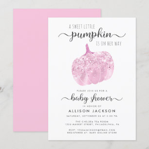Liten pumpa rosa glitter gnistrande baby shower inbjudningar