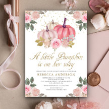 Liten pumpa rosa guld blommig baby shower