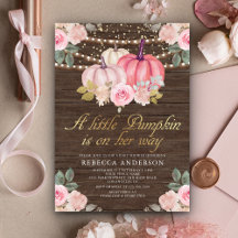 Liten pumpa rosa guld blommig trä baby shower