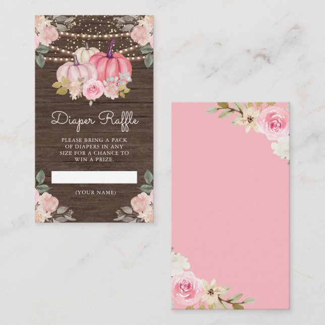 Liten pumpa rosa guld blommig trä blöja lotteri tilläggskort (Fram/baksida)