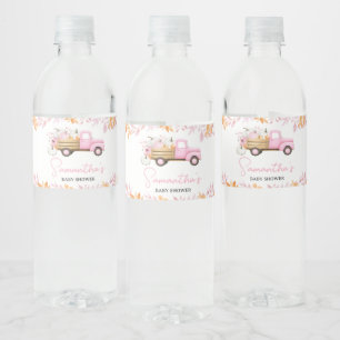 Liten Pumpa Rosa Lastbil Höst Baby Shower Vattenflaskor Etikett