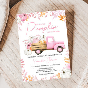 Liten Pumpa Rosa Lastbil Höst Bebis Shower Inbjudningar