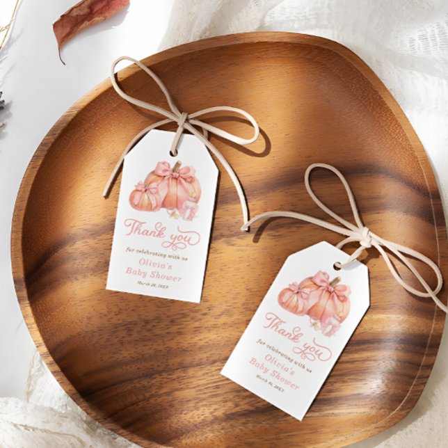 Liten pumpa rosa rosett baby shower tackgåva presentetikett (Skapare uppladdad)