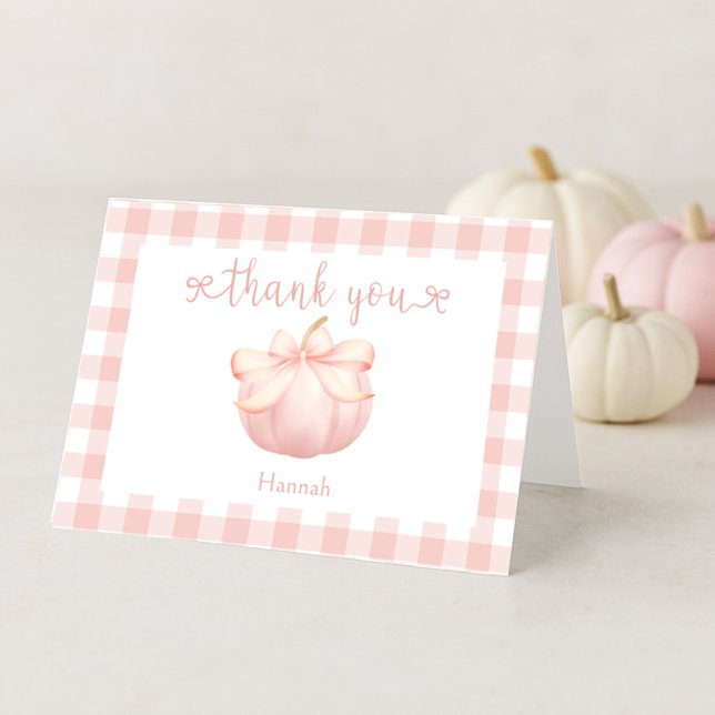 Liten pumpa rosa rosett baby shower tackkort (Skapare uppladdad)