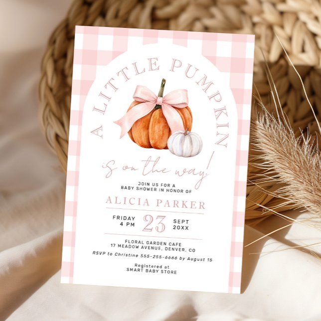 Liten pumpa rosa rosett flicka baby shower  inbjudningar (Skapare uppladdad)