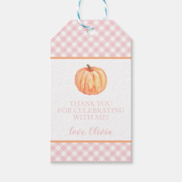 Liten pumpa rosa rutig första födelsedag presentetikett