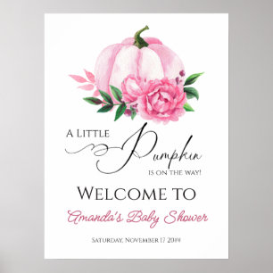 Liten pumpa rosafärgad höst rustic baby shower poster