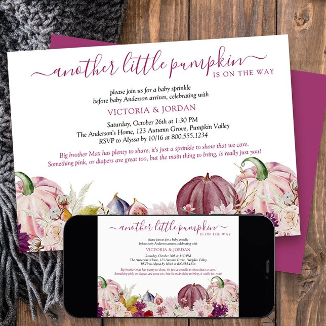Liten Pumpa Rustik Blommig Babyfirande Inbjudningar (Fall baby sprinkle invitation for another little pumpkin - from my Little Pumpkin collection)