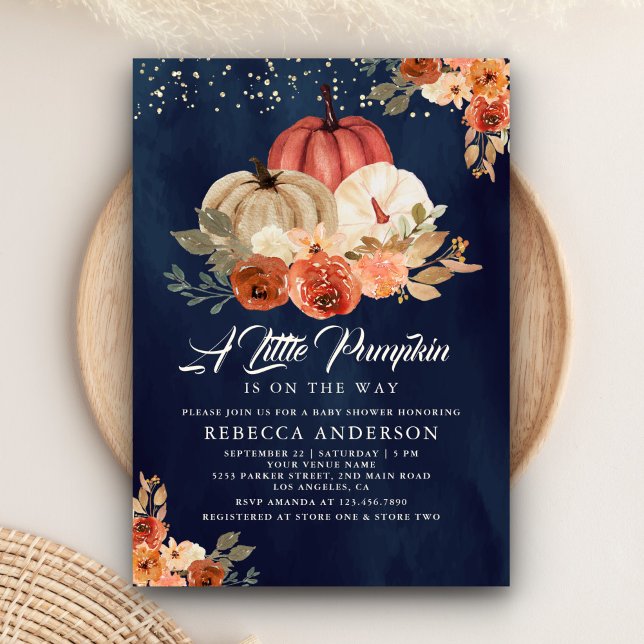 Liten pumpa rustik marin terrakotta baby shower inbjudningar (Skapare uppladdad)