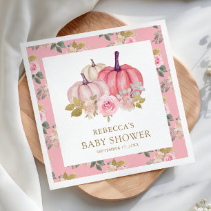 Liten pumpa rustik rosa guld blommig baby shower pappersservett