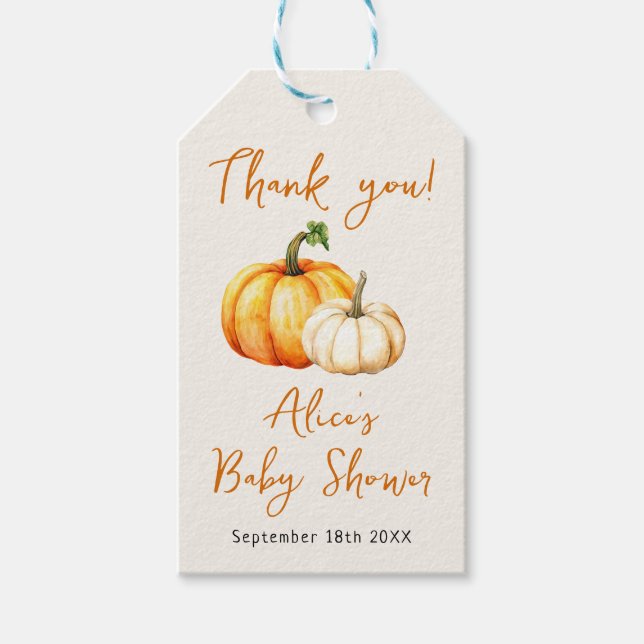 Liten pumpa rustika höst liten baby shower presentetikett (Framsidan)
