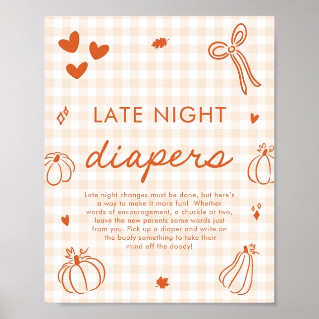 Liten pumpa sent natt blöjor baby shower spel poster (Framsidan)