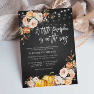 liten pumpa skrivtavla höst blommig baby shower inbjudningar