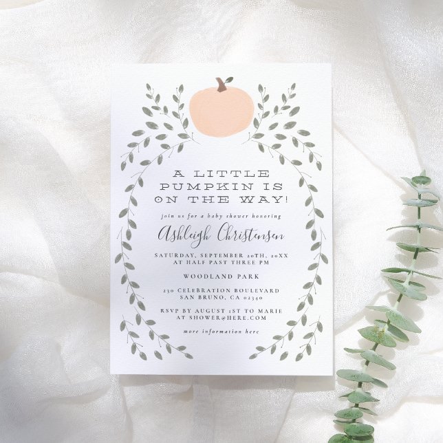 Liten pumpa söt rustik handritad baby shower inbjudningar (Skapare uppladdad)