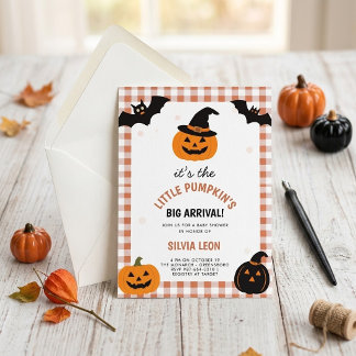 Liten pumpa stor ankomst Halloween baby shower Inbjudningar