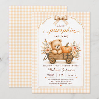 Liten Pumpa Teddy Vagn Barnkalas Inbjudningar